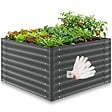 TECTAKE - Bac à fleurs surélevé en acier galvanisé gris anthracite 100 x 100 x 62 cm bords arrondis 600 l gants compris - vignette
