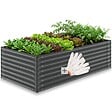 TECTAKE - Bac à fleurs surélevé en acier galvanisé gris anthracite 200 x 100 x 62 cm stable ergonomique 1200 l gants compris - vignette