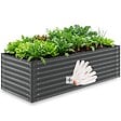 TECTAKE - Bac à fleurs surélevé en acier galvanisé anthracite 200x80x62cm 970L jardinière potager ergonomique fond ouvert coins arrondis sécurité - vignette