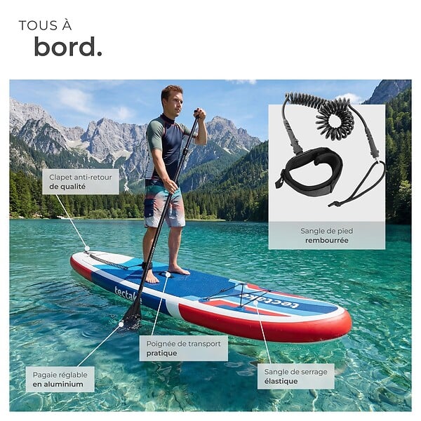 TECTAKE - Planche de stand-up paddle 2 en 1 gonflable kit complet rouge/bleu - large