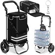 TECTAKE - Chariot de courses 3 en 1 pliable noir sac isotherme caddie bandoulière diable châssis aluminium grand volume rangement poignée réglable - vignette