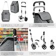 TECTAKE - Chariot de courses 3 en 1 pliable gris avec sac isotherme diable bandoulière caddie 56L aluminium réglable 30kg poussette provisions - vignette