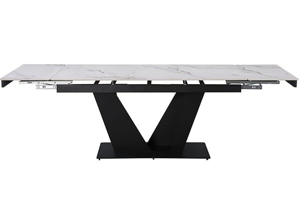 HABITAT ET JARDIN - Table à manger extensible en céramique - 160/240 cm - 6 à 10 personnes "Nova" - Blanc marbré gris - large