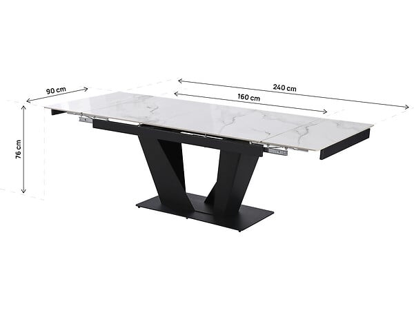 HABITAT ET JARDIN - Table à manger extensible en céramique - 160/240 cm - 6 à 10 personnes "Nova" - Blanc marbré gris - large