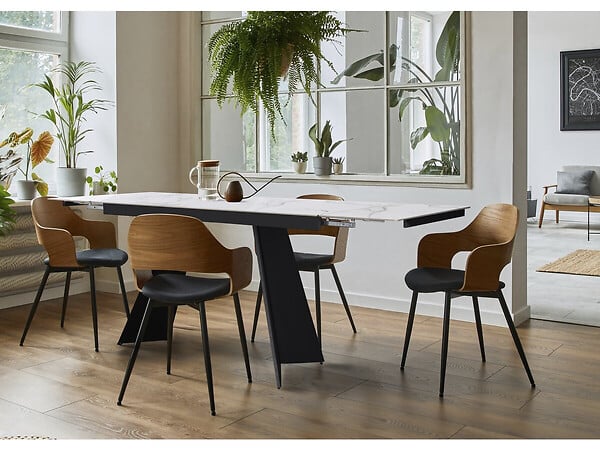 HABITAT ET JARDIN - Table de repas extensible en céramique 6 à 10 personnes  "Equinoxe" - Blanc marbré gris - large
