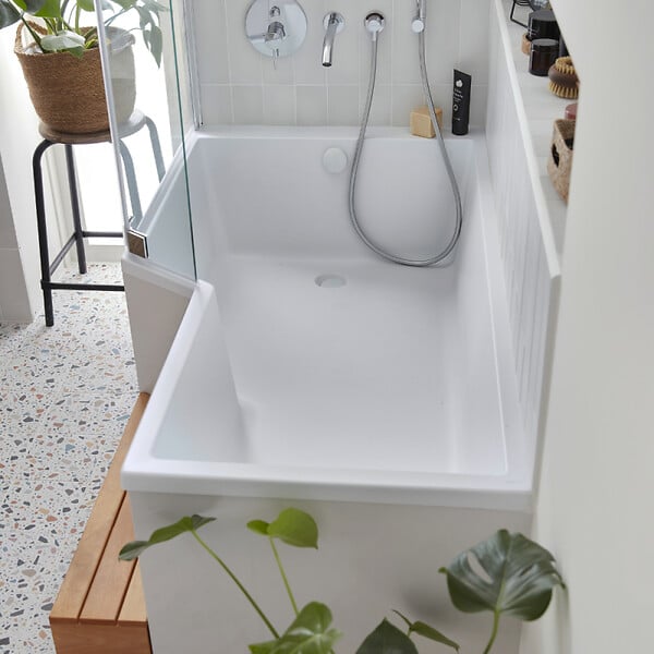 JACOB DELAFON - Baignoire bain douche Neo 150 x 80 gauche + pare bain + tablier + étagère - large