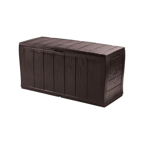 KETER - Keter Sherwood coffre de jardin 270 L en résine aspect bois marron 117 x 45 x 57,5 cm (230403) - large