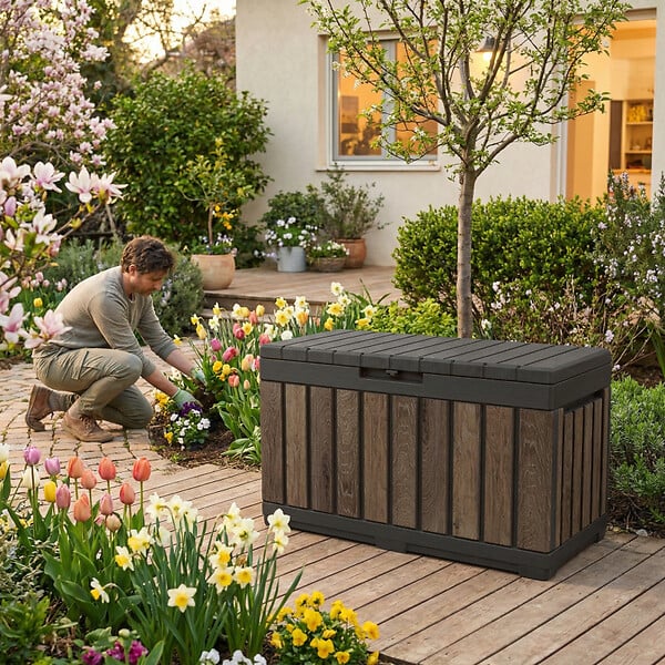 KETER - Keter Kentwood coffre de jardin 190 L en résine effet bois brun 82,3 x 45,7 x 57,7 cm (263970) - large