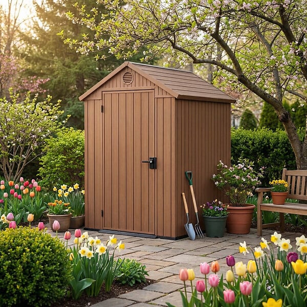KETER - Keter Darwin 4x4 abri de jardin en résine marron 123,8 x 117 x 205,1 cm (259006) - large