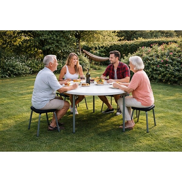 KZ GARDEN - Table ronde pliante blanche Ø122cm Table d'appoint Interieur Exterieur Jardin Camping Réceptions KZ GARDEN - large