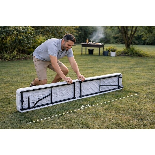 KZ GARDEN - Banc de Jardin Pliable Blanc 180 x 28 x 43.5H cm Banc Exterieur Interieur Camping Réception KZ GARDEN - large