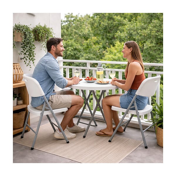KZ GARDEN - Chaise pliante blanche Plastique renforcé - Chaise blanche Camping Terrasse Réceptions INTEC - large