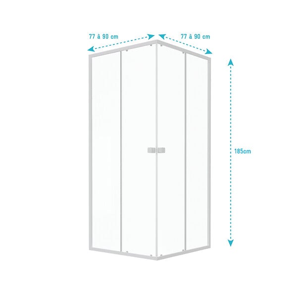 AURLANE - Porte de douche carrée blanc extensible 77 à 90cm de largeur - verre transparent - WHITY - large