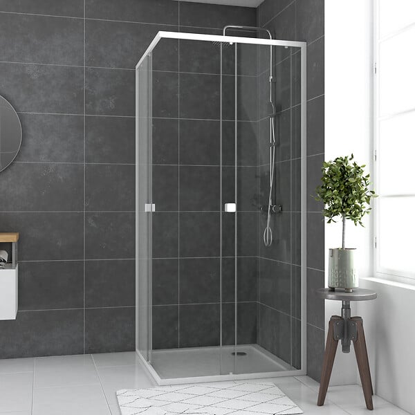 AURLANE - Porte de douche carrée blanc extensible 77 à 90cm de largeur - verre transparent - WHITY - large