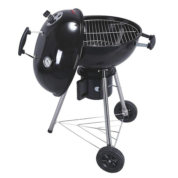 INTEC - Barbecue à Charbon de Bois sur Trépied Ø57cm Grille Cuisson & Couvercle Thermostat Bac à cendres Barbecue rond 2 roues INTEC - large