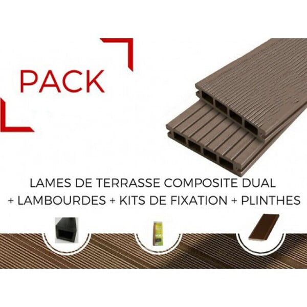 MCCOVER - PACK 4 m² lame de terrasse composite Dual + ACCESSOIRES 3600mm Chocolat, ep.25mm, l.14 cm, L.360 cm - large