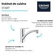 GROHE - Robinet de cuisine monocommande bec bas Start 2021 + nettoyant GrohClean - vignette