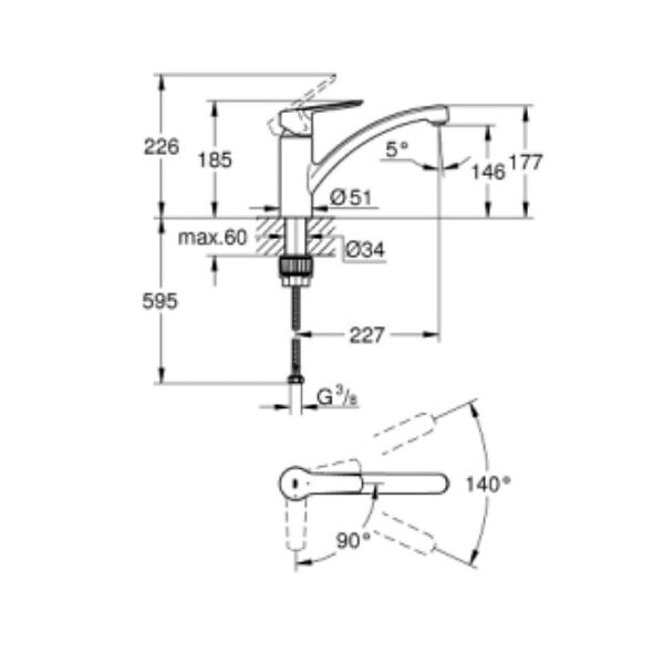 GROHE - Robinet de cuisine monocommande bec bas Start 2021 + nettoyant GrohClean - large