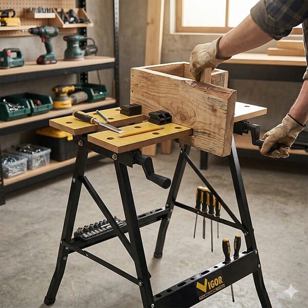 INTEC - Etabli pliable Multiposition Charge 150kg - Table de travail portable Etau Réglage 20 à 35 cm Bricolage Sciage Ateliers INTEC - large