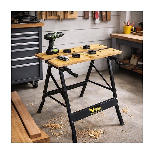 INTEC - Etabli pliable Multiposition Charge 150kg - Table de travail portable Etau Réglage 20 à 35 cm Bricolage Sciage Ateliers INTEC - large