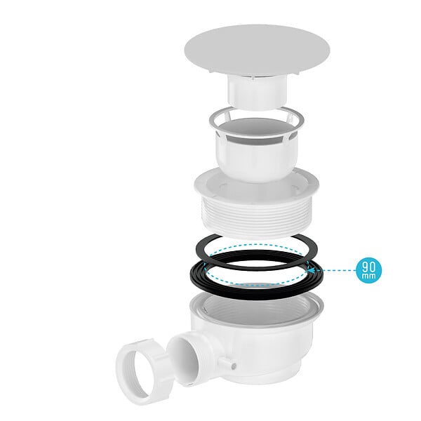AURLANE - Bonde de Receveur Diamètre 90 mm - Capot blanc mat - Evacuation Horizontale - large