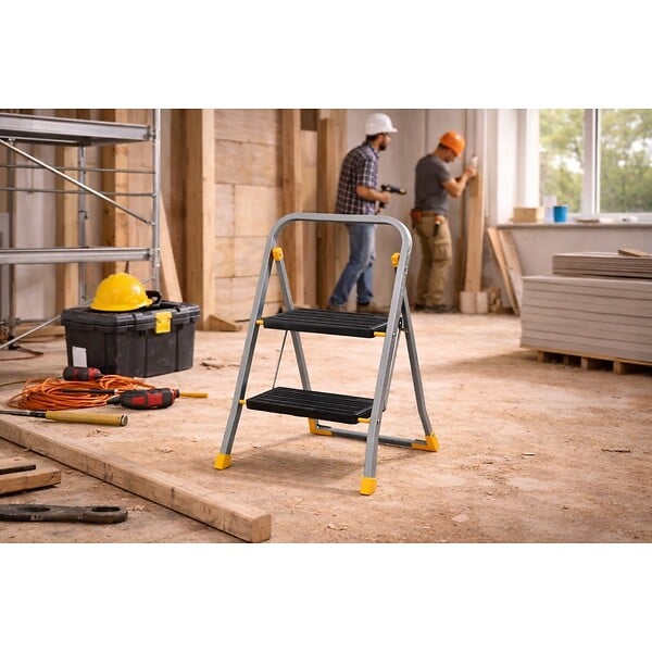 INTEC - Escabeau 2 marches pliable Charge 150kg Marche-pied Pliable Pieds anti-dérapants Bricolage Maison Chantier INTEC - large