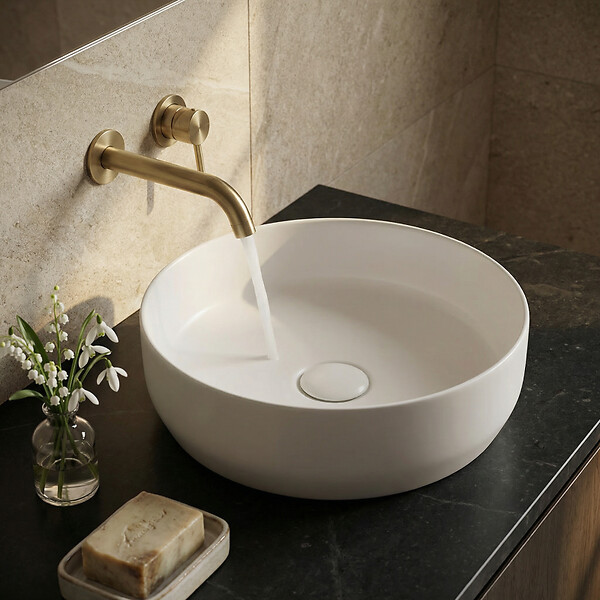 SWISS AQUA TECHNOLOGIES - Set vasque à poser 39x39x12cm sans trop-plein + bonde à écoulement libre Infinitio blanc SetSATINF-blanc - large