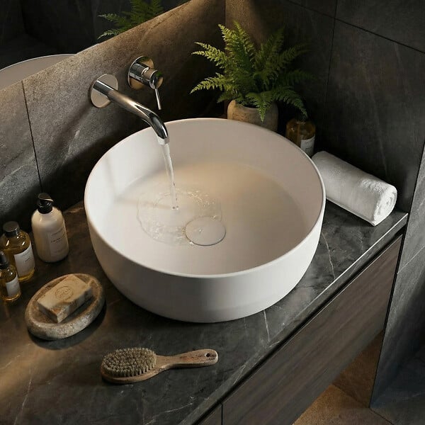 SWISS AQUA TECHNOLOGIES - Vasque à poser Infinitio 39 x 39 x 12 cm sans trop-plein, blanc mat (SATINF3939M) - large