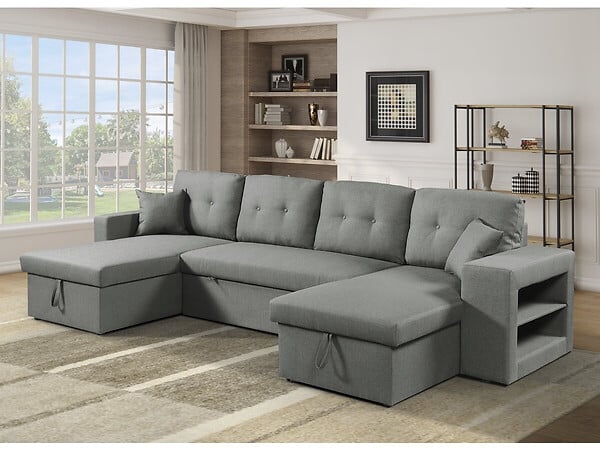 HABITAT ET JARDIN - Canapé d'angle panoramique convertible en tissu "Axel" - 4 places - Gris - large