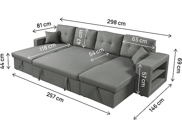 HABITAT ET JARDIN - Canapé d'angle panoramique convertible en tissu "Axel" - 4 places - Gris - large