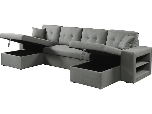 HABITAT ET JARDIN - Canapé d'angle panoramique convertible en tissu "Axel" - 4 places - Gris - large