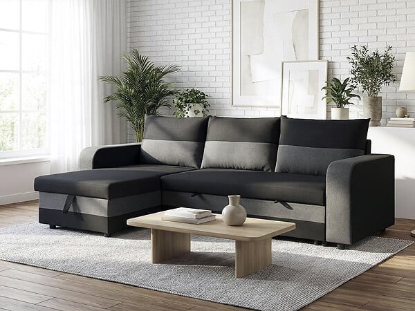 HABITAT ET JARDIN - Canapé d'angle réversible/convertible en tissu "Victor" - 3 places - Noir - large