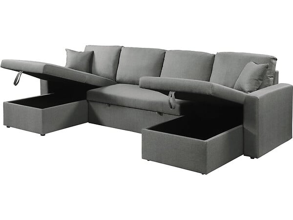 HABITAT ET JARDIN - Canapé d'angle panoramique convertible en tissu "Alain" - 4 places - Gris - large