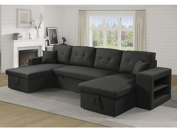 HABITAT ET JARDIN - Canapé d'angle panoramique convertible en tissu "Axel" - 4 places - Noir - large