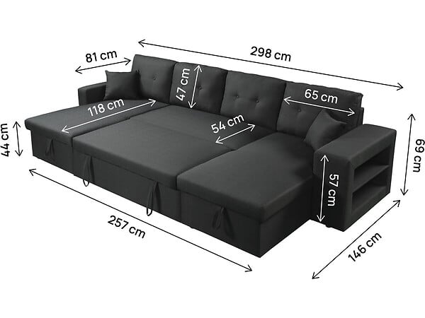 HABITAT ET JARDIN - Canapé d'angle panoramique convertible en tissu "Axel" - 4 places - Noir - large