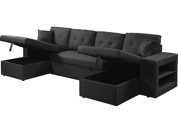 HABITAT ET JARDIN - Canapé d'angle panoramique convertible en tissu "Axel" - 4 places - Noir - large