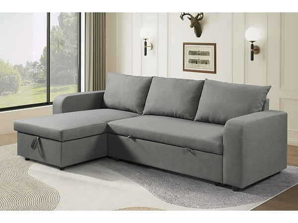 HABITAT ET JARDIN - Canapé d'angle réversible/convertible en tissu "Victor" - 3 places - Gris - large