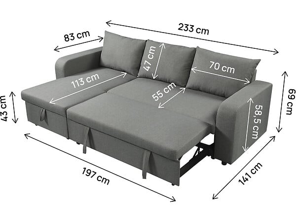 HABITAT ET JARDIN - Canapé d'angle réversible/convertible en tissu "Victor" - 3 places - Gris - large