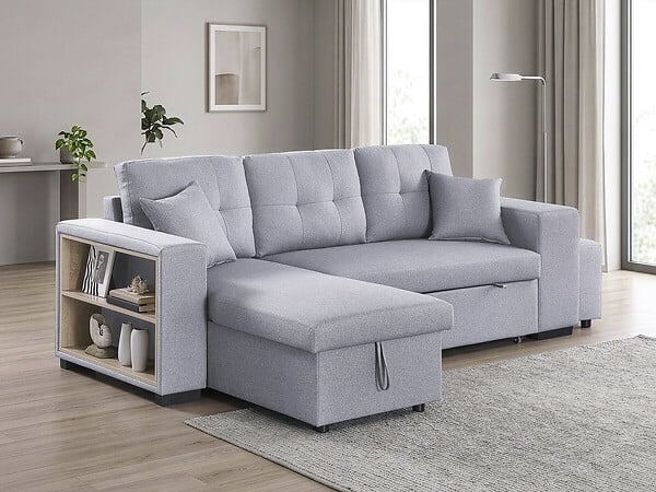 HABITAT ET JARDIN - Canapé d'angle convertible en tissu "Noah" - 4 places - Gris clair - large