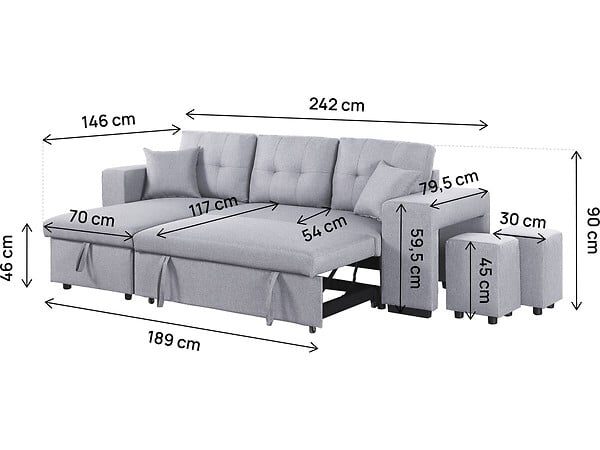 HABITAT ET JARDIN - Canapé d'angle convertible en tissu "Noah" - 4 places - Gris clair - large