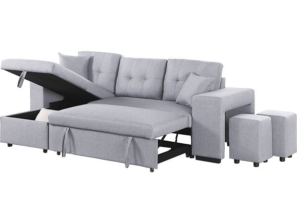 HABITAT ET JARDIN - Canapé d'angle convertible en tissu "Noah" - 4 places - Gris clair - large