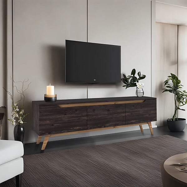 HABITAT ET JARDIN - Meuble TV en bois "Digi" - 180 x 35 x 48 cm - Noir - large