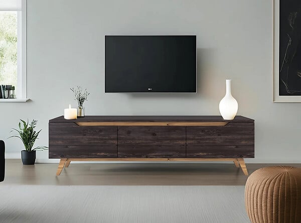 HABITAT ET JARDIN - Meuble TV en bois "Digi" - 180 x 35 x 48 cm - Noir - large