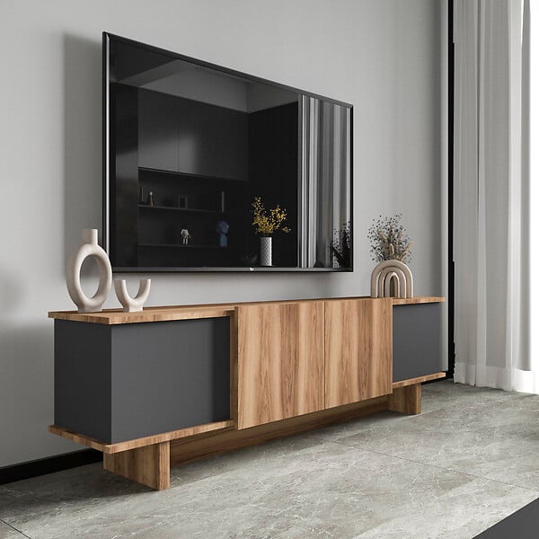 HABITAT ET JARDIN - Meuble TV en bois "Diana" 180 x 33 x 50 cm - Anthracite - large