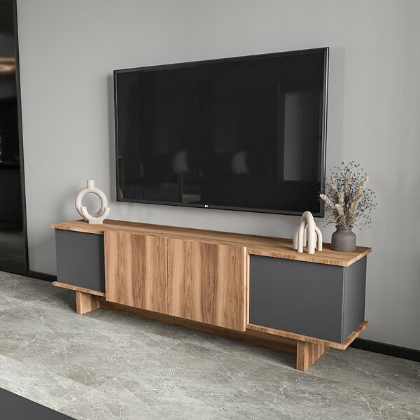 HABITAT ET JARDIN - Meuble TV en bois "Diana" 180 x 33 x 50 cm - Anthracite - large