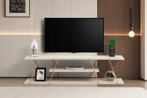 HABITAT ET JARDIN - Meuble TV en bois "Canaz" - 120 x 30 x 33 cm - Travertin - large
