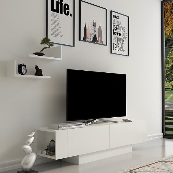 HABITAT ET JARDIN - Meuble TV en bois "Matera" - 150 x 31 x 41 cm - Blanc - large