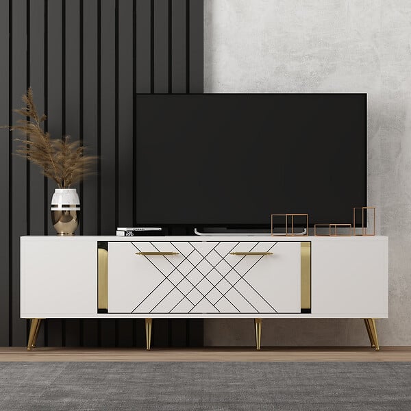 HABITAT ET JARDIN - Meuble TV en bois "Detas" - 150 x 35 x 48 cm - Or - large
