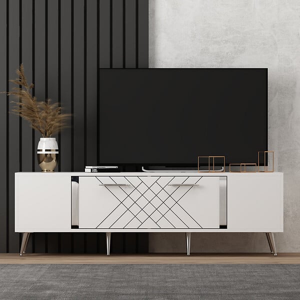HABITAT ET JARDIN - Meuble TV en bois "Detas" - 150 x 35 x 48 cm - Argent - large