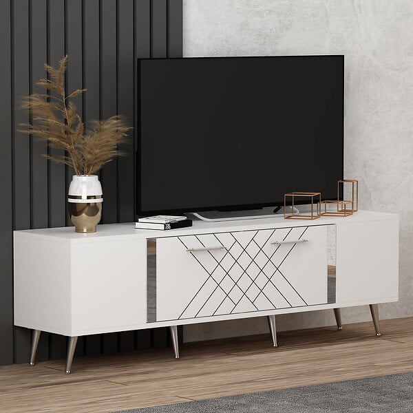 HABITAT ET JARDIN - Meuble TV en bois "Detas" - 150 x 35 x 48 cm - Argent - large